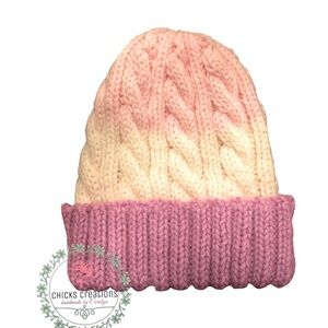 Hand Knit Toddlers Winter‎ Hat, Cable Knit in Lavender/Pink/White, NWOT Size 4-6